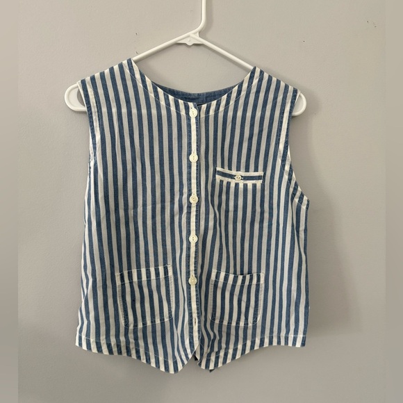 VTG Liz Claiborne Liz Wear Striped Button Up Blouse Tank Top Blue White Size S M - Picture 2 of 7